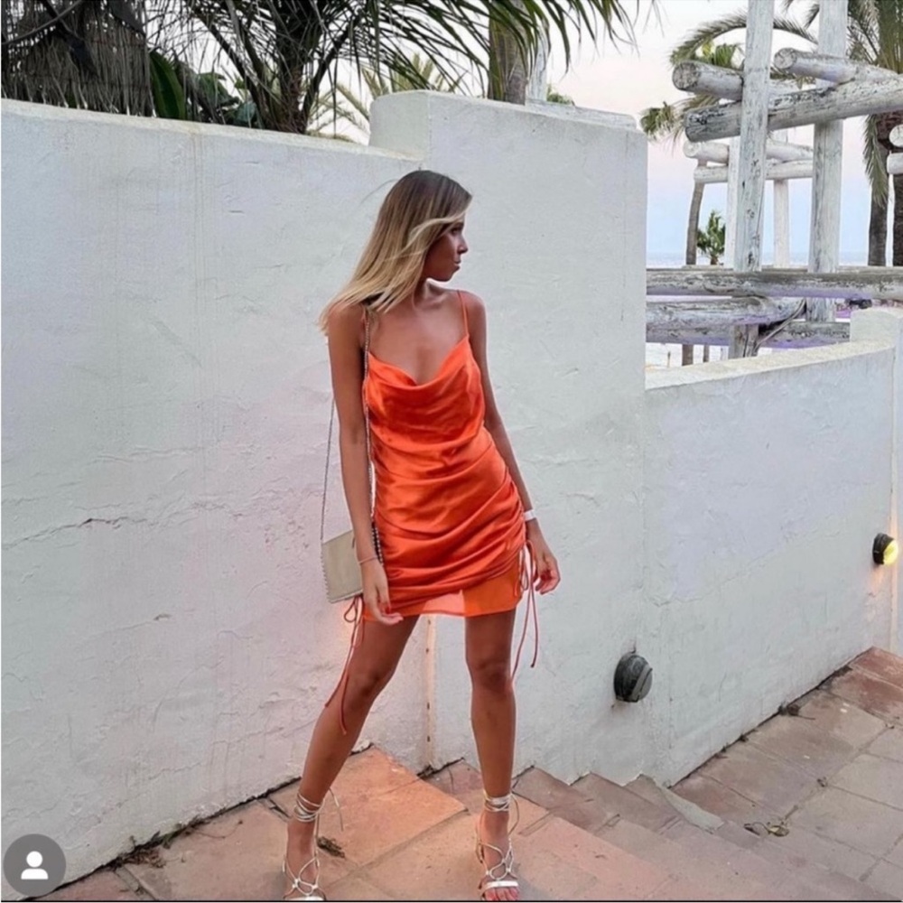 Zara Satin Mini Dress Orange